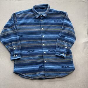 Wrangler Shirt Jacket Mens XL Blue Fleece Southwestern Western Button Pockets